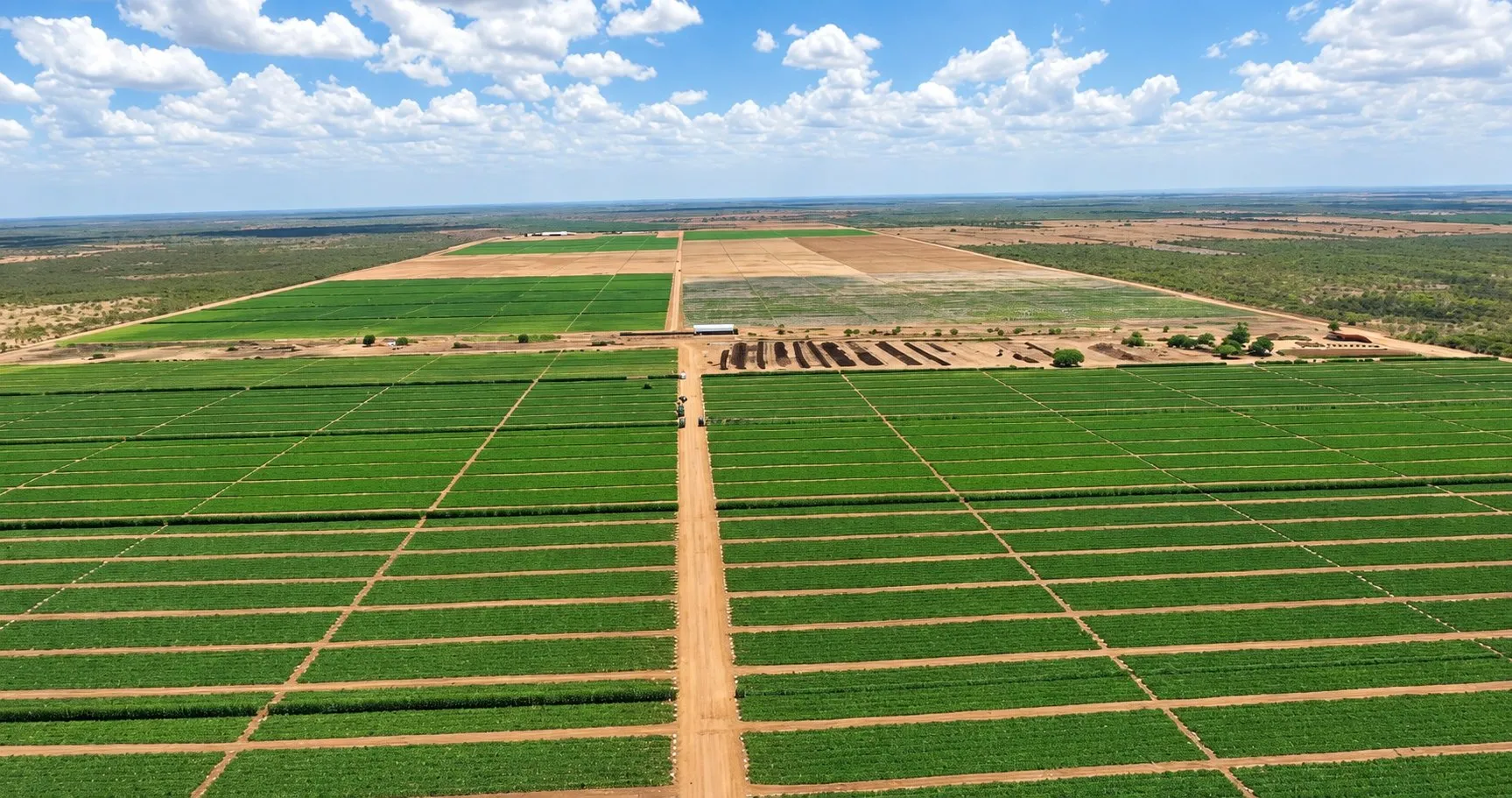 Aerial view of irrigated melon fields in northeastern Brazil
